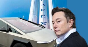 Elon Musk, un Tesla cyberpunk, et un fusée de SpaceX