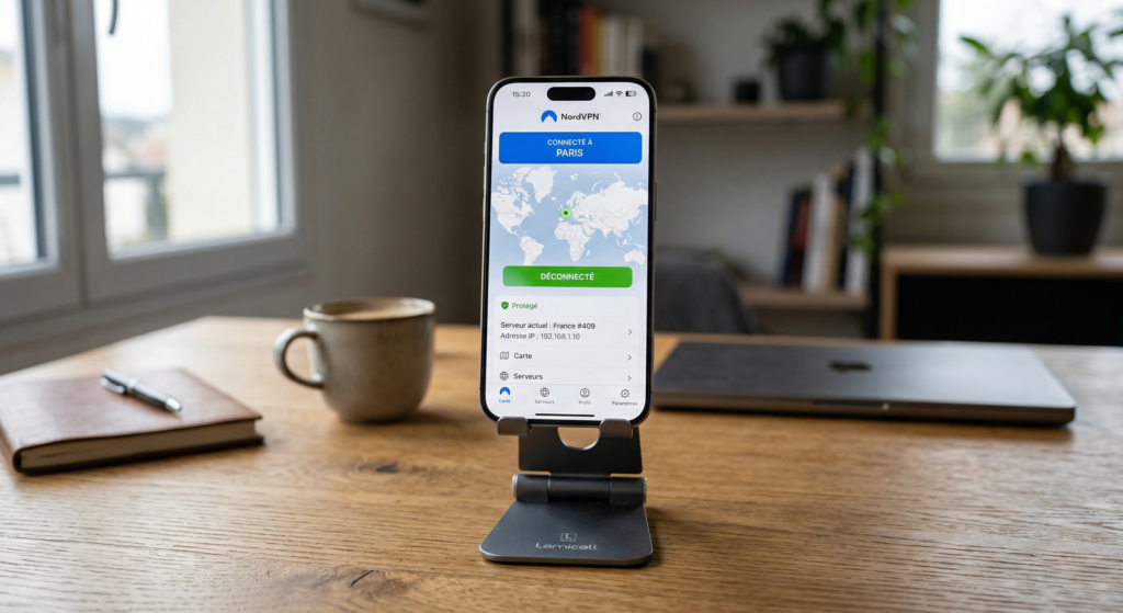 Image représentant un iPhone avec un VPN installé