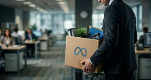 homme portant son carton pour illustrer le départ d'employés chez Meta