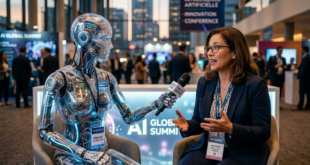 journaliste IA en plein interview