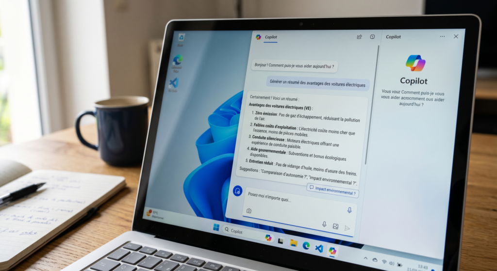 Image d'un PC sous Windows avec Copilot