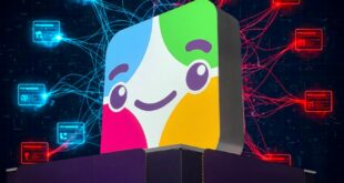 Logo Slackbot sur plateau, des fonctionnalités IA en arrière plan