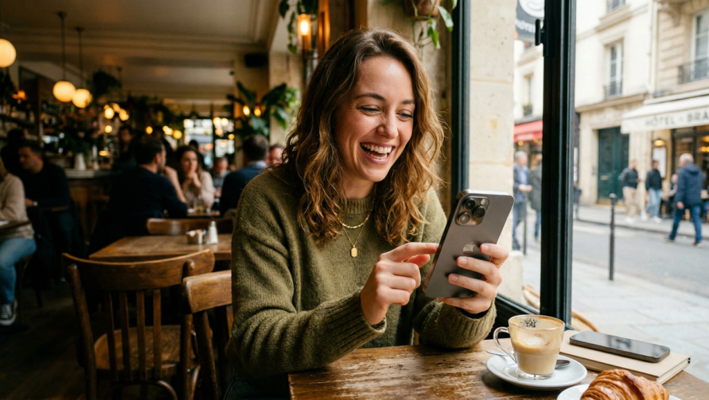 Image d'une femme qui manipule son iPhone