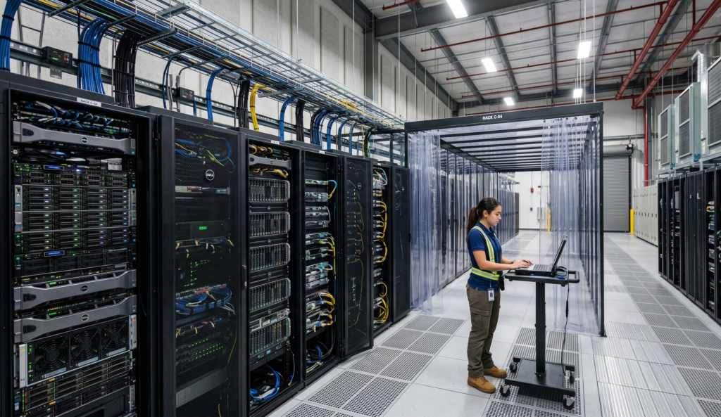 Image d'une personne dans un data center