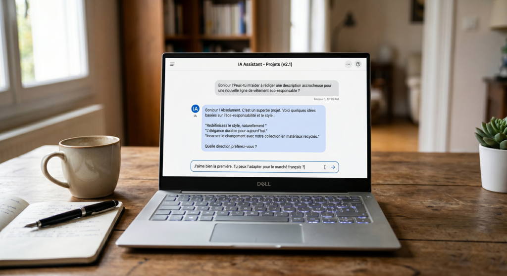 image avec un ordinateur sur lequel on travaille sur un projet avec une IA