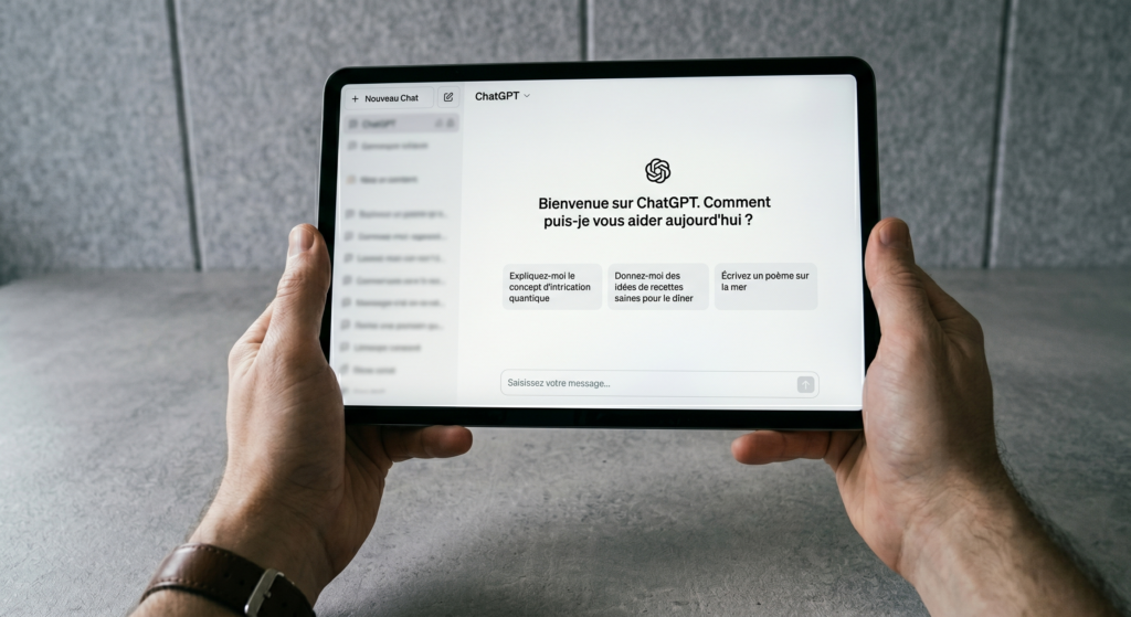 Image avec une personne qui utilise ChatGPT sur une tablette