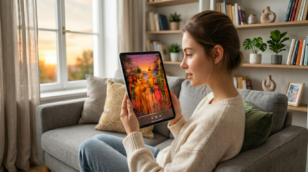 Image d'une personne qui regarde Fruit Love Island