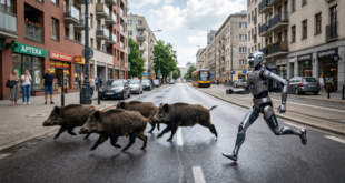 robot qui poursuit des sangliers