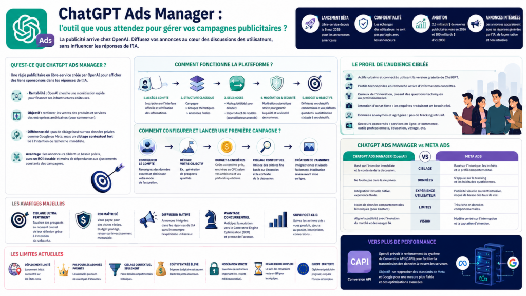 Prenez votre temps pour vous informer sur ChatGPT Ads Manager.