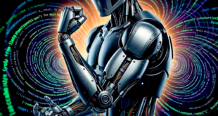 robot illustrant Claude Opus 4.8 dans toute sa splendeur devant des lignes de codes spirales illustrant une hallucination