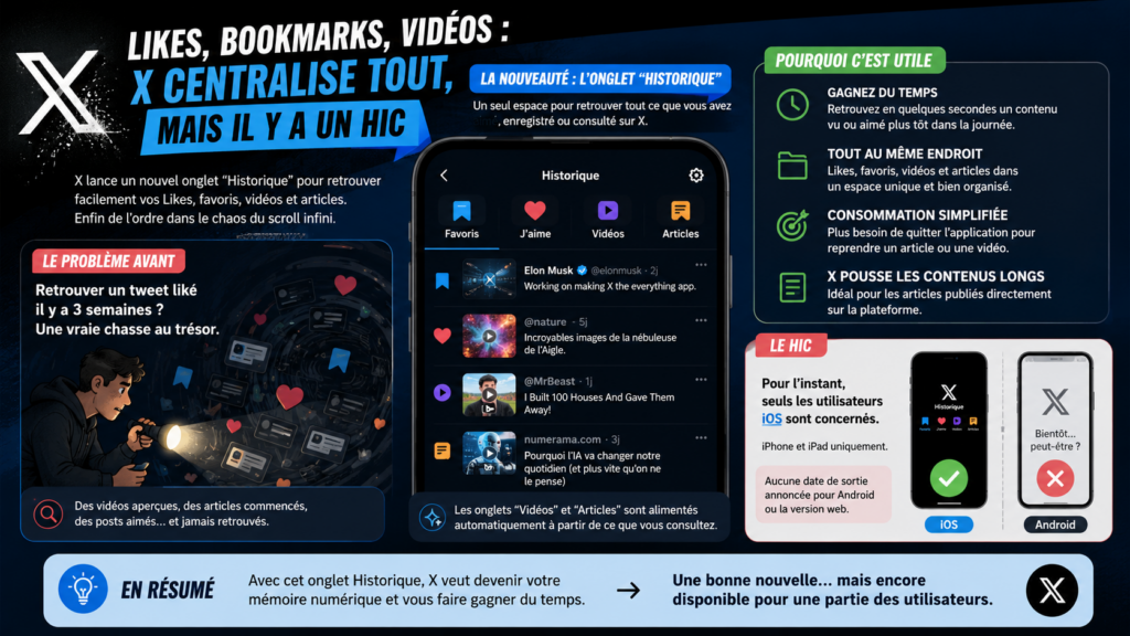 X regroupe dans un seul endroit les Likes, Bookmarks et Vidéos