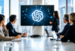 Réunion d’entreprise autour d’une présentation OpenAI dédiée à l’intelligence artificielle en entreprise.