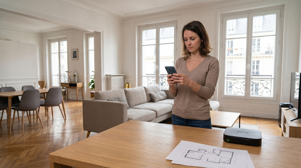 Une personne qui teste son signal Wi-Fi
