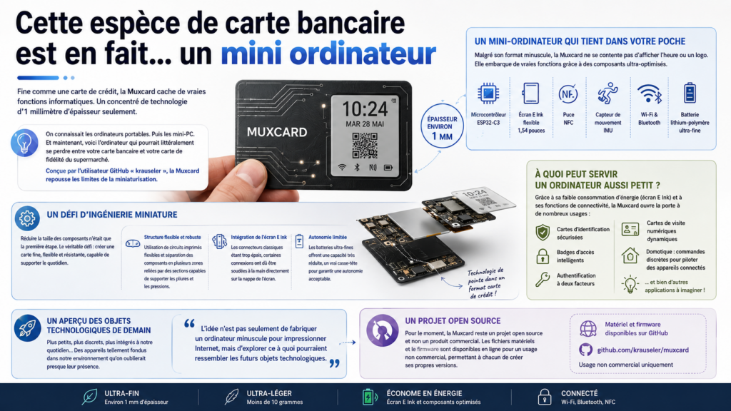 une infographie sur le mini ordinateur de la taille d'une carte bancaire