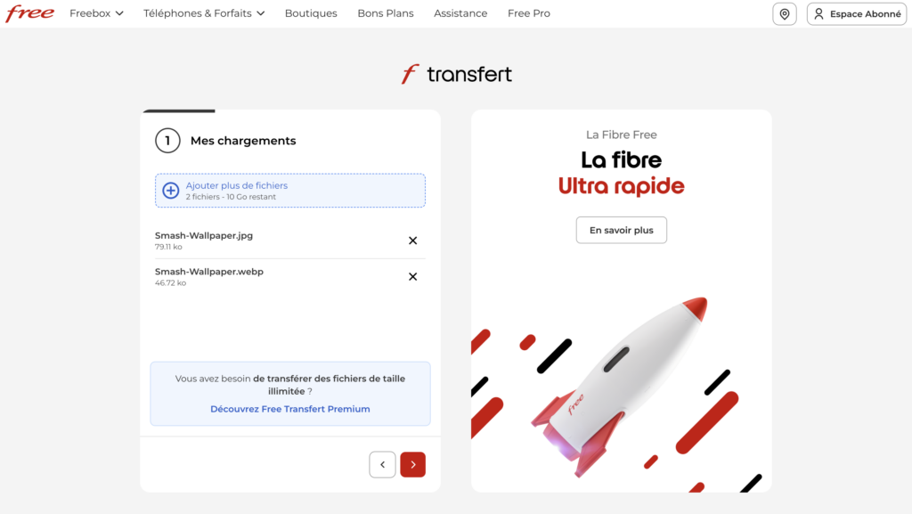 Interface Free Transfert