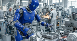 robot humanoïde bleu travaillant