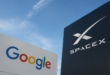 Logos de Google et SpaceX sous ciel bleu