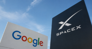 Logos de Google et SpaceX sous ciel bleu
