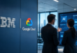 Collaboration entre IBM et Google Cloud pour accélérer le déploiement de l’IA en entreprise, dans un environnement de travail moderne avec tableau de bord analytique et technologies cloud.