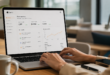 Femme d’affaires utilisant la plateforme Lassie sur un ordinateur portable dans un bureau moderne pour automatiser les opérations administratives d’une PME.