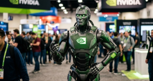 robot avec logo de Nvidia pour montrer celui qui tourne à Isaac GROOT