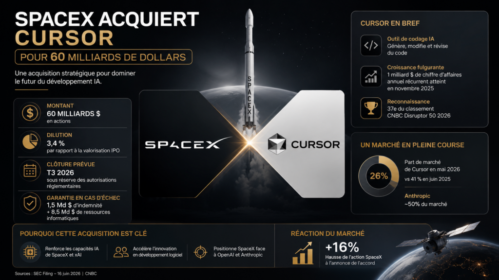 Après son IPO, SpaceX acquiert Cursor pour 60 milliards de dollars