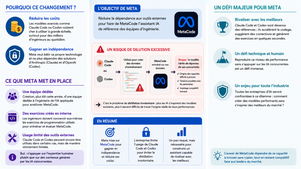 Infographie montrant que Meta limite l'usage de Claude Code et Codex en interne