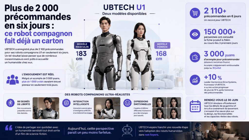 infographie montrant les robots compagnons U1 d'UBTECH