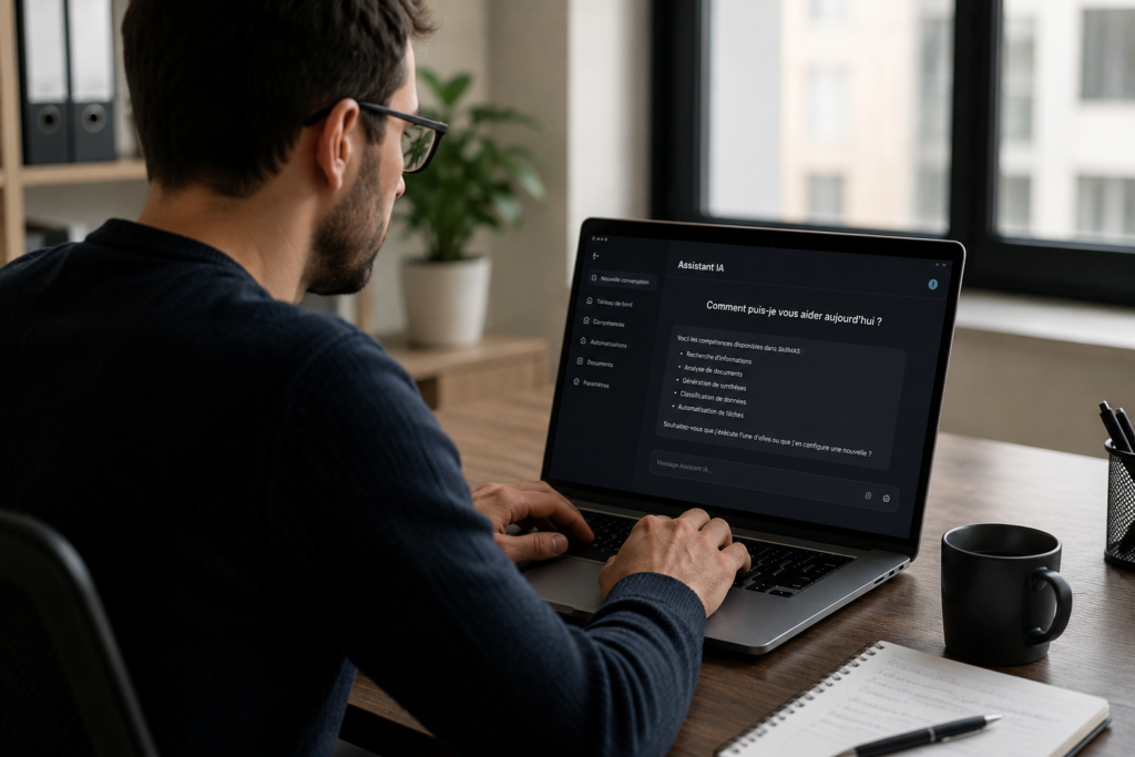 personne qui travaille avec une IA sur un PC