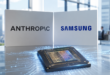 Puce IA sur mesure devant les logos Anthropic et Samsung.