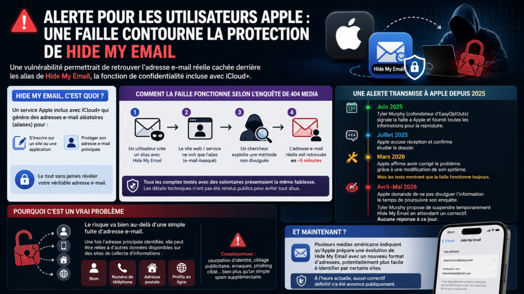 Infographie qui montre la faille contournant la protection de Hide My Email