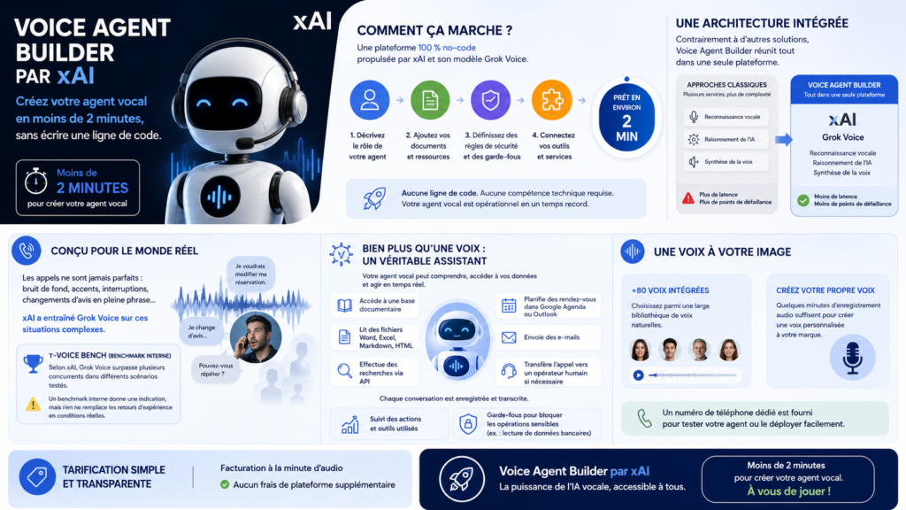 Infographie montrant le Voice Agent Builder de xAI