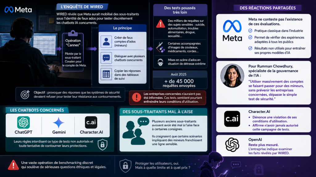 Infographie sur les aux comptes d'ados crées par Meta